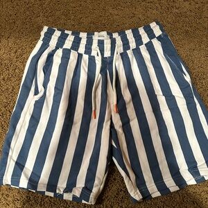 Bershka Navy and White Striped Shorts
